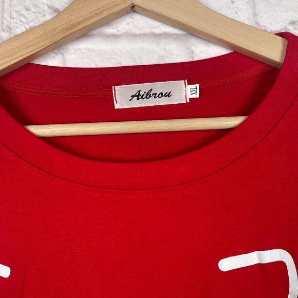 J5022 Aibrou red shirt with white cat face graphic print size XXL - Picture 2 of 6